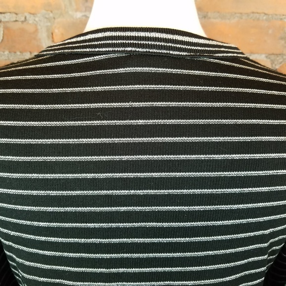 Vintage Womens Knit Top LongSleeves V-Neck Black&S - Picture 6 of 8